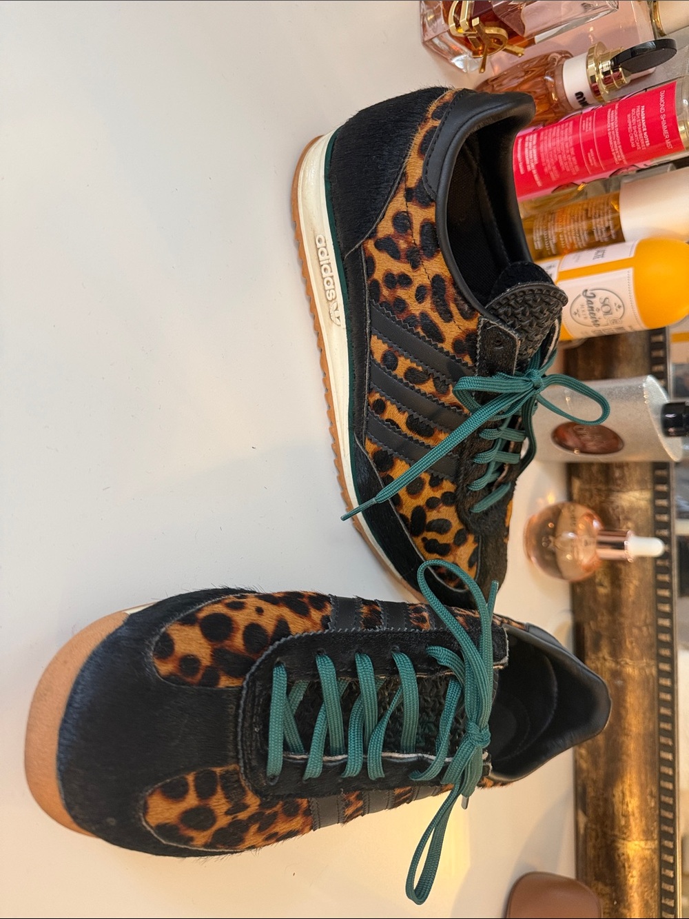 adidas Kids Leopard Print Sneakers with Green Laces - Picture 2 of 6